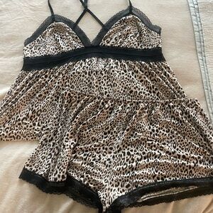 Victoria's Secret Animal Print Lace Trim Pajama Set